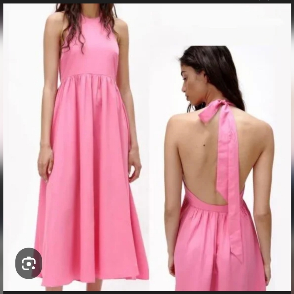Zara Pink Halter Midi Dress with Open Back